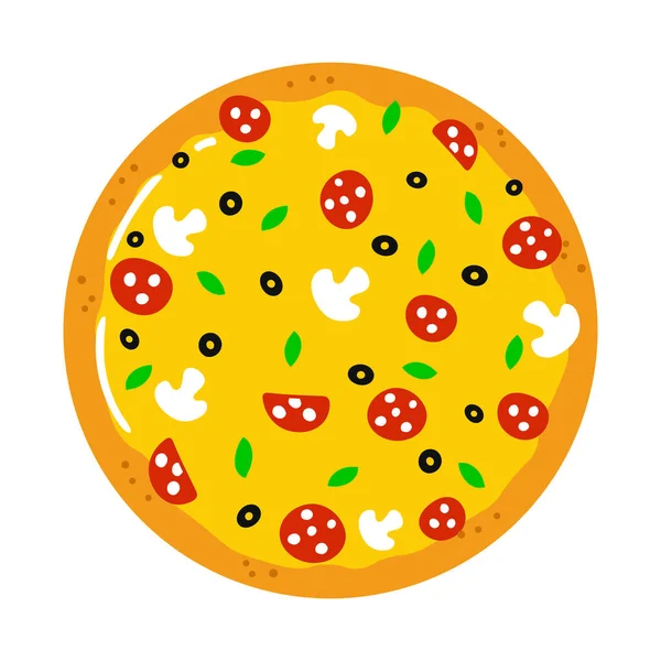 Personagem Engraçado Bonito Pizza Vector Mão Desenhada Desenho Animado Ícone — Vetor de Stock