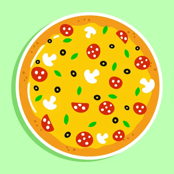 Bonito Engraçado Personagem Adesivo Pizza Vector Mão Desenhada Desenho Animado — Vetor de Stock