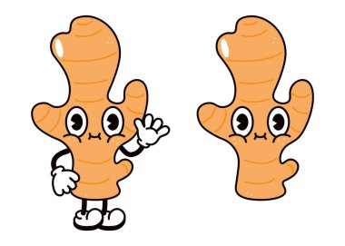 Tatlı komik Ginger karakteri. Vektör el, geleneksel çizgi film klasiği, retro kawaii karakter resimleme simgesi çizdi. İzole edilmiş beyaz arka plan. Zencefil karakter konsepti