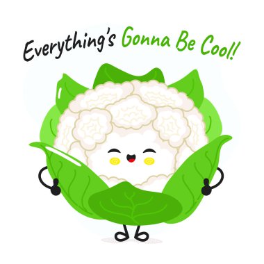 Karnabahar karakteri. Vektör el çizimi çizgi film kawaii karakter çizimi simgesi. Beyaz arka planda izole edilmiş. Karnabahar karakter konsepti