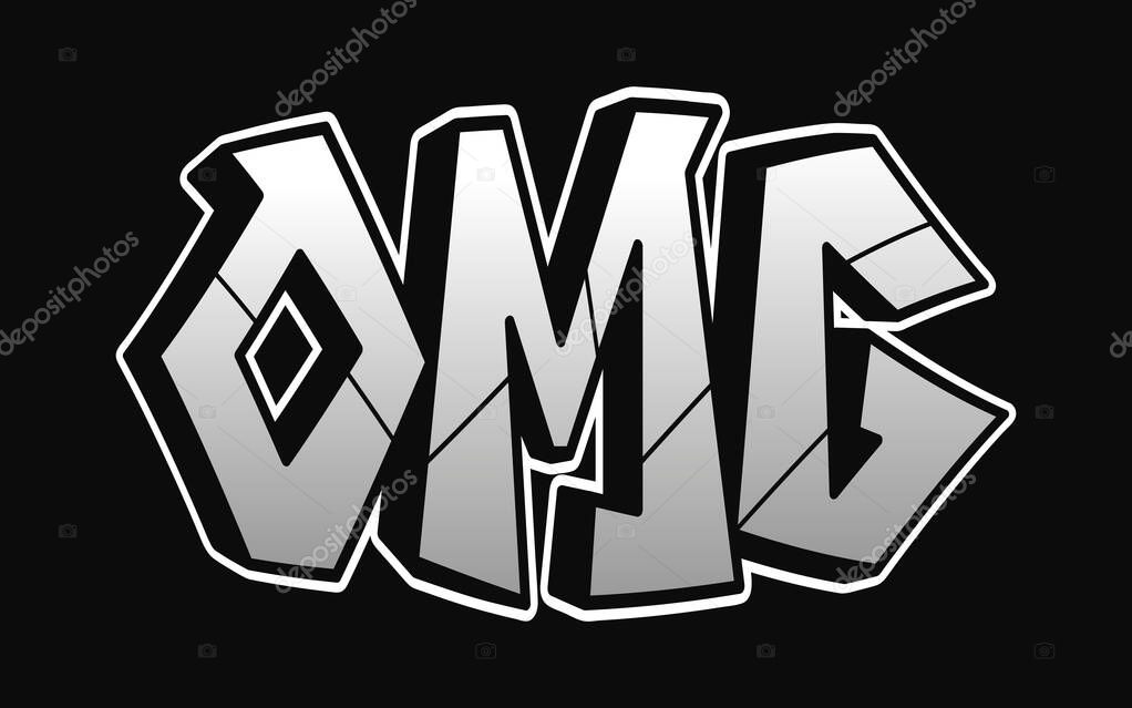 OMG word trippy psychedelic graffiti style letters.Vector hand drawn doodle cartoon logo OMG illustration. Funny cool trippy letters, fashion, graffiti style print for t-shirt, poster