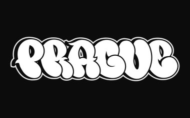 Prag dilinde tuhaf psikedelik graffiti tarzı harfler. Vektör el çizimi karikatür logosu Prag illüstrasyonu. Komik garip mektuplar, moda, tişört için graffiti tarzı baskı, poster.