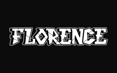 Florence word trippy psychedelic graffiti tarzı harfler. Vektör el karalama çizimi karikatür logosu Florence Illustrasyon. Komik garip mektuplar, moda, grafiti tarzı tişört baskısı.