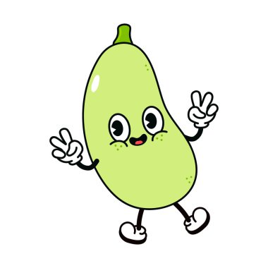 Sıçrayan Sebze İliği karakteri. Vektör el geleneksel çizgi film klasiği, retro, kawaii karakter çizimi ikonu çizdi. İzole edilmiş beyaz arka plan. Sebze iliği karakter kavramı