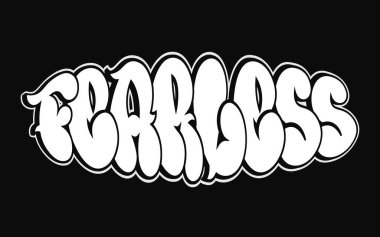 Korkusuz kelime psikedelik graffiti tarzı harfler. Vektör el çizimi karikatür logosu Korkusuz illüstrasyon. Komik garip mektuplar, moda, tişört için graffiti tarzı baskı, poster.