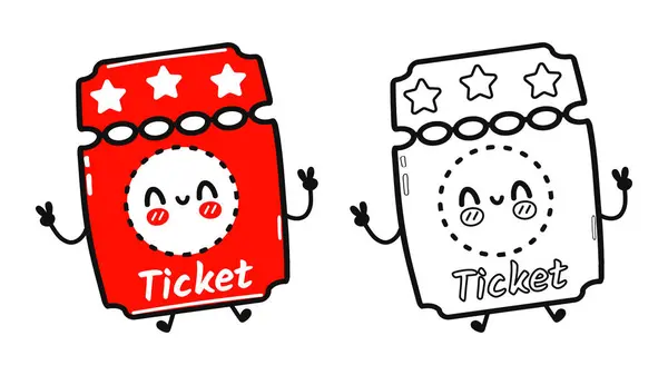 有趣可爱的快乐电影院票的角色捆绑设置 矢量手绘卡通人物插图图标 可爱的电影票 略图图解着色书 免版税图库插图
