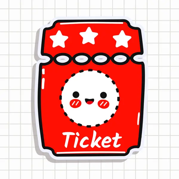 Cute Funny Cinema Ticket Sticker Vector Hand Drawn Cartoon Kawaii lizenzfreie Stockvektoren