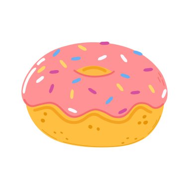 Sevimli komik çörek karakteri. Vektör el çizimi çizgi film kawaii karakter çizimi simgesi. Beyaz arka planda izole edilmiş. Mutlu Çörek karakter konsepti