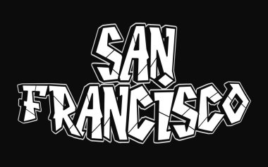 San Francisco dilinde tuhaf psikedelik graffiti tarzı harfler. Vektör el çizimi karikatür logosu San Francisco illüstrasyonu. Komik garip mektuplar, moda, tişört için graffiti tarzı baskı, poster.