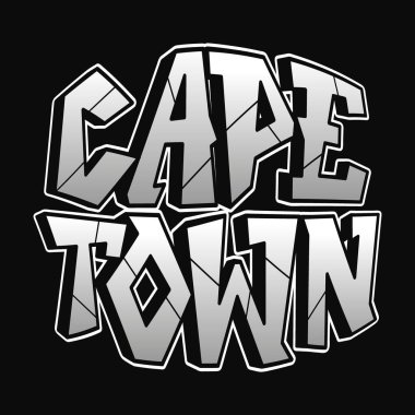Cape Town sözcüğü, psikedelik graffiti tarzı harfler. Vektör el karalama çizgi film logosu Cape Town çizimi. Komik garip mektuplar, moda, tişört için graffiti tarzı baskı, poster.