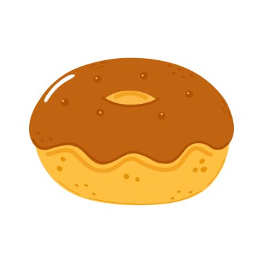 Tatlı komik çikolatalı çörek karakteri. Vektör el çizimi çizgi film kawaii karakter çizimi simgesi. Beyaz arka planda izole edilmiş. Mutlu Çörek karakter konsepti