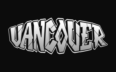 Vancouver, tek kelime, graffiti tarzı harfler. Vektör el logosu çizilmiş. Komik havalı kelime Vancouver, moda, graffiti tarzı tişört, poster konsepti