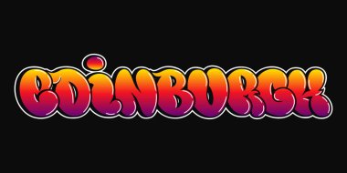 Edinburgh dilinde tuhaf psikedelik graffiti tarzı harfler. Vektör el çizimi karikatür logosu Edinburgh City illüstrasyonu. Komik garip mektuplar, moda, tişört için graffiti tarzı baskı, poster.
