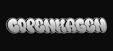 Kopenhag - tek kelime, graffiti tarzı harfler. Vektör el logosu çizilmiş. Komik havalı kelime Kopenhag, moda, graffiti tarzı baskı tişörtü, poster konsepti