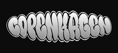 Kopenhag - tek kelime, graffiti tarzı harfler. Vektör el logosu çizilmiş. Komik havalı kelime Kopenhag, moda, graffiti tarzı baskı tişörtü, poster konsepti