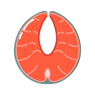 Şirin kırmızı balık somon karakteri. Vektör el çizimi çizgi film kawaii karakter çizimi simgesi. Beyaz arka planda izole edilmiş. Mutlu kırmızı balık somon balığı karakteri kavramı