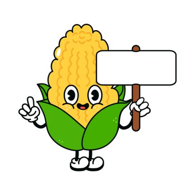 Yazı karakteri olan şirin, komik bir mısır. Vektör el geleneksel çizgi film klasiği, retro, kawaii karakter çizimi ikonu çizdi. İzole edilmiş arka plan. Mısır karakteri