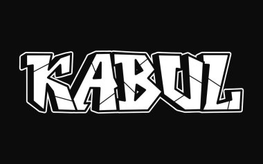 Kabil kelimesi psikedelik graffiti tarzı harfler. Vektör el çizimi karikatür logosu Kabil illüstrasyonu. Komik garip mektuplar, moda, tişört için graffiti tarzı baskı, poster.