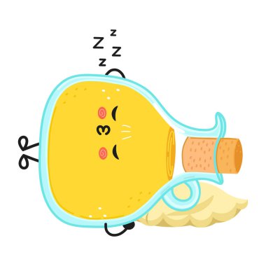 Tatlı komik zeytinyağı uyuyan karakter. Vektör el çizimi çizgi film kawaii karakter çizimi simgesi. Beyaz arka planda izole edilmiş. Mutlu zeytinyağı uyku karakteri kavramı