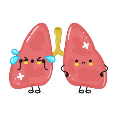 Sevimli üzgün akciğer karakteri. Vektör el çizimi çizgi film kawaii karakter çizimi simgesi. Beyaz arka planda izole edilmiş. Üzgün şirin akciğerler karakter konsepti