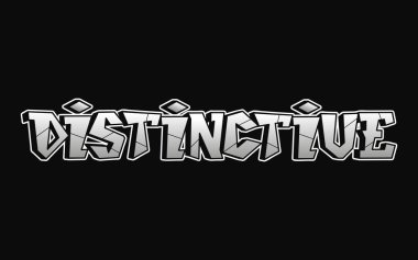 Ayırt edici kelime psikedelik graffiti tarzı harfler. Vektör el çizimi karikatür logosu Ayırt edici illüstrasyon. Komik garip mektuplar, moda, tişört için graffiti tarzı baskı, poster.