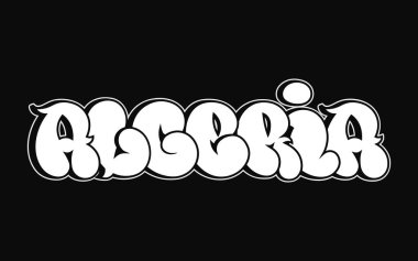 Cezayir dilinde tuhaf psikedelik graffiti tarzı harfler. Vector el karalama karikatür logosu Cezayir illüstrasyonunu çizdi. Komik garip mektuplar, moda, tişört için graffiti tarzı baskı, poster.