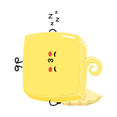 Tatlı, komik, uyuyan tereyağı karakteri. Vektör el çizimi çizgi film kawaii karakter çizimi simgesi. Beyaz arka planda izole edilmiş. Mutlu Tereyağı uyku karakteri konsepti