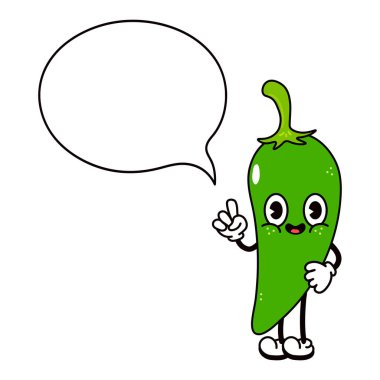 Yazı karakteri olan şirin, komik kırmızı biber. Vektör el geleneksel çizgi film klasiği, retro, kawaii karakter çizimi ikonu çizdi. İzole edilmiş arka plan. Chili biber karakteri