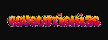 Devrimci, tek kelime, graffiti tarzı harfler. Vektör el logosu çizilmiş. Komik havalı kelime devrim, moda, graffiti tarzı baskı tişörtü, poster konsepti