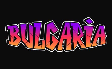 Bulgaristan 'da tuhaf psikedelik graffiti stili harfler kullanılıyor. Vektör el karalama çizimi Bulgaristan illüstrasyonu. Komik garip mektuplar, moda, tişört için graffiti tarzı baskı, poster.