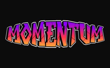 Momentum sözcüğü trippy psychedelic grafiti tarzı harfler. Vektör el çizimi doodle çizgi film logosu Momentum Illustrasyon. Komik havalı garip mektuplar, moda, graffiti tarzı baskı tişörtü, poster konsepti.