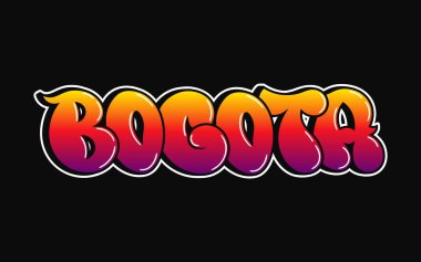 Bogota - tek kelime, graffiti tarzı harfler. Vektör el logosu çizilmiş. Komik havalı kelime Kolombiya, moda, graffiti tarzı baskı tişörtü, poster konsepti