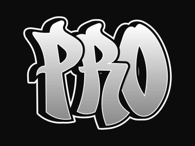 PRO kelimesi psikedelik graffiti tarzı harfler. Vektör el karalama çizimi karikatür logosu PRO çizimi. Komik garip mektuplar, moda, tişört için graffiti tarzı baskı, poster.