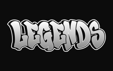 Efsanevi saykodelik graffiti tarzı harfler. Vektör el çizimi karikatür logosu Efsaneler illüstrasyonu. Komik garip mektuplar, moda, tişört için graffiti tarzı baskı, poster.