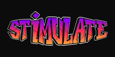 Uyarıcı kelime psikedelik graffiti tarzı harfler. Vektör el çizimi karikatür logosu canlandırması. Komik garip mektuplar, moda, tişört için graffiti tarzı baskı, poster.
