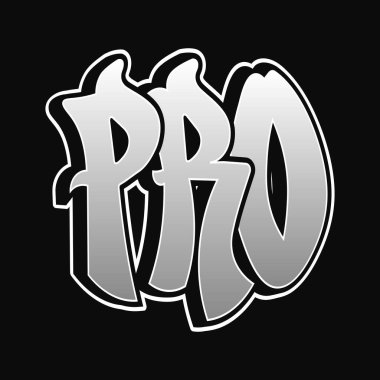PRO kelimesi psikedelik graffiti tarzı harfler. Vektör el karalama çizimi karikatür logosu PRO çizimi. Komik garip mektuplar, moda, tişört için graffiti tarzı baskı, poster.