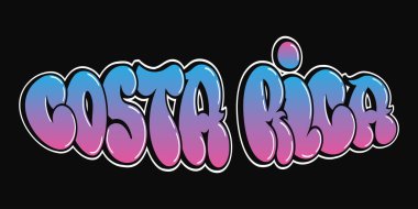 Kosta Rika kelimesi psikedelik graffiti tarzı mektuplar. Vektör el çizimi karikatür logosu San Jose City illüstrasyonu. Komik garip mektuplar, moda, grafiti tarzı tişört baskısı.