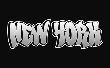 Çarpıcı bir grafiti gösterisi New York kelimelerini büyük, kalın gümüş harflerle sergiliyor. Siyah arkaplana karşı canlı karşıtlık kentsel sanat tarzını vurgular.