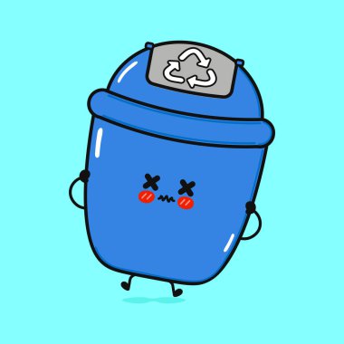 Üzgün ve kızgın bir geri dönüşüm kutusu karakteri, sorumluluk sahibi bir atık yönetimini teşvik ederek sıkıntısını dile getiriyor. Vektör el çizimi çizgi film kawaii karakter çizimi simgesi. Çevre dostu ve geri dönüşüm kavramı