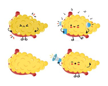 Sevimli mutlu Pankreas karakterleri paketi seti. Vektör el çizimi karikatür karakter çizim simgesi tasarımı. Şirin Pankreas maskot karakter koleksiyonu