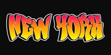 New York kelimesi graffiti tarzı harfler. Vektör el çizimi karikatür logosu New York illüstrasyonu. Komik havalı garip mektuplar, moda, graffiti tarzı baskı tişörtü, poster konsepti.