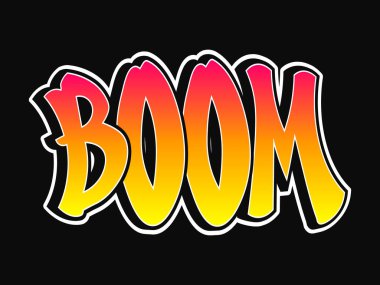 Gürültülü kelime graffiti tarzı harfler. Vektör el çizimi karikatür logosu Boom illüstrasyonu. Komik havalı garip mektuplar, moda, graffiti tarzı baskı tişörtü, poster konsepti.