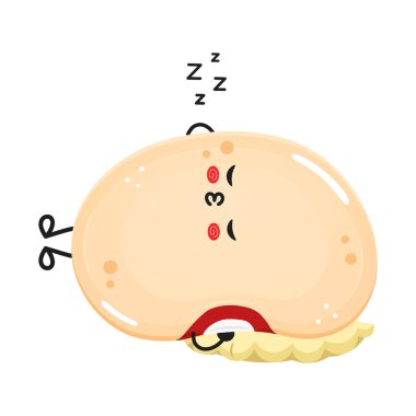 Uykulu Böbrek Fasulyesi bir yastıkta huzur içinde yatıyor. Lezzetli ve sağlıklı yiyecekler hayal ediyor. Konforlu Legume maskot konsepti rahatlaması. Vektör el çizilmiş çizgi film kawaii karakter resimleme simgesi.