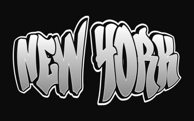 Siyah arka planda New York 'un grafiti stili harfleri. Şehir sanatını ve şehrin canlı sokak kültürünü temsil ediyor..