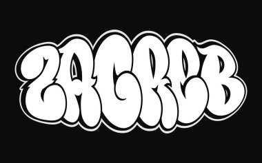 Zagreb 'de hayali graffiti tarzı mektuplar kullanılıyor. Vektör el çizimi karikatür logosu Hırvatistan illüstrasyonu. Komik garip mektuplar, moda, tişört için graffiti tarzı baskı, poster.