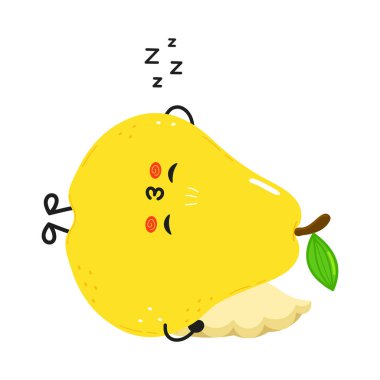 Sevimli sarı armut çizgi film karakteri tüylü beyaz bir yastıkta huzur içinde uyuyor.