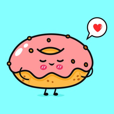 Pembe jöleli, kalp şeklinde bir düşünce baloncuğu olan sevimli, gülümseyen bir çizgi film çöreği..