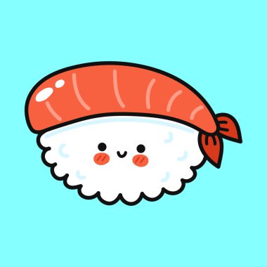 Neşeli bir ifadesi ve canlı renkleri olan sevimli çizgi film suşisi yemek ve eğlenceyle ilgili tasarımlar için mükemmeldir..