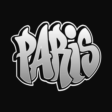 Paris kelimesi siyah bir arkaplana karşı stilize edilmiş grafiti harfleriyle gösterilir. Tasarım beyaz hatlı üç boyutlu bir efekt içerir..