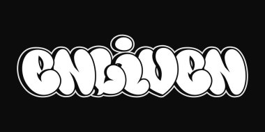 Enliven kelimesi siyah arkaplanda beyaz graffiti yazı tipiyle yazılmıştır, modern ve şehir estetiği..